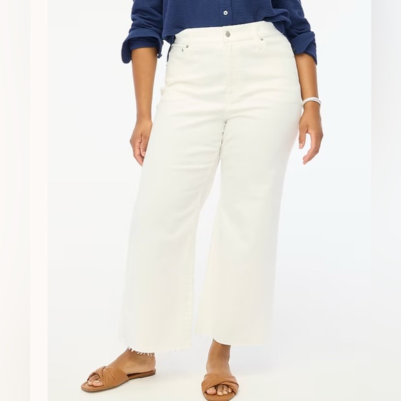 J. Crew Denim - J.CREW Re-Imagined All-Day-Stretch Jeans Wide-Leg Crop Raw-Hem White 30